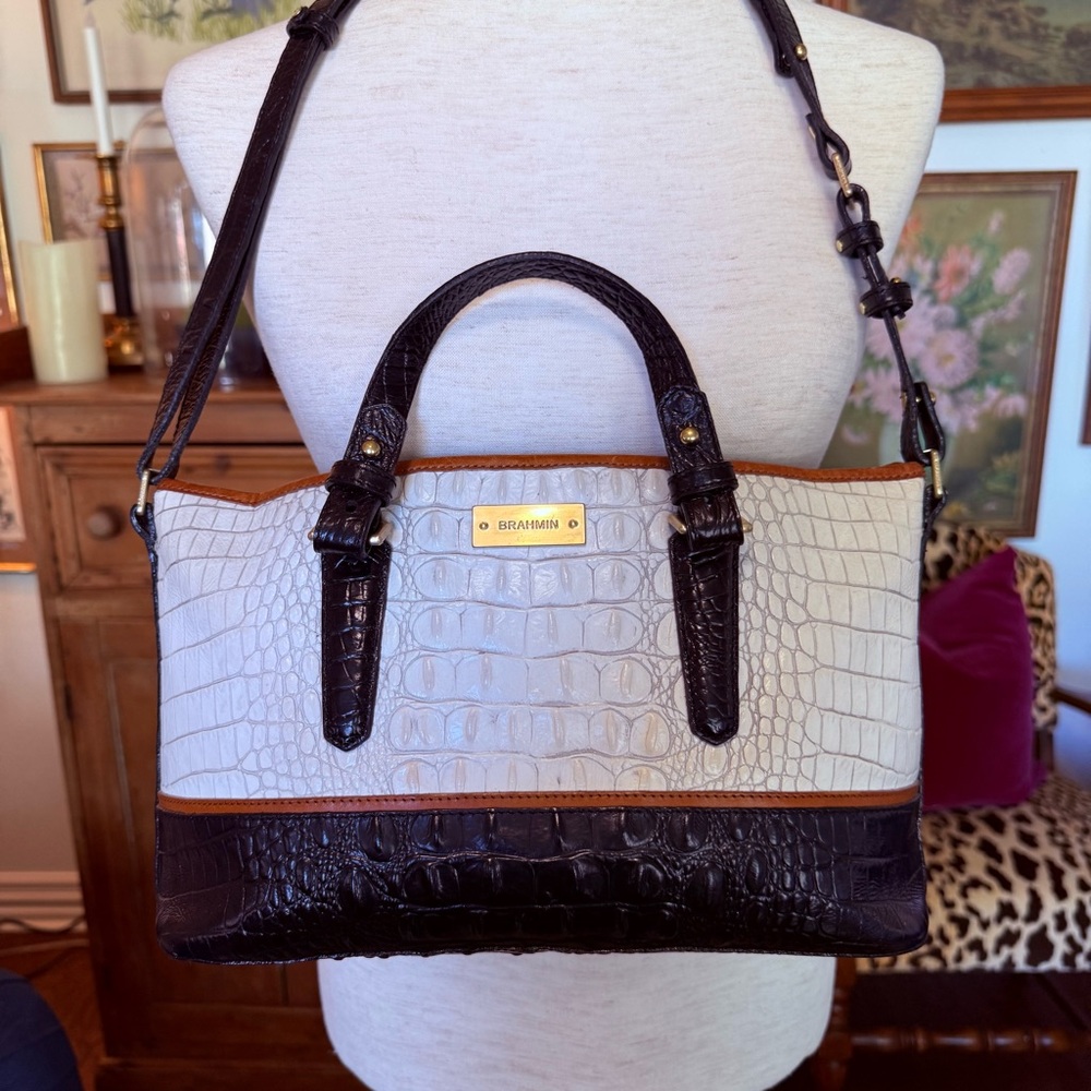 Brahmin Mini Asher Sugar Tri Leather Croc Embossed Bag - Picture 2 of 14